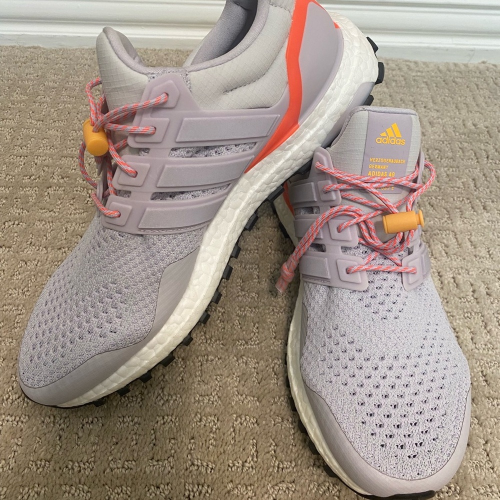 Adidas Lilac and Orange Ultra Boost Shoes with Breathable Mesh